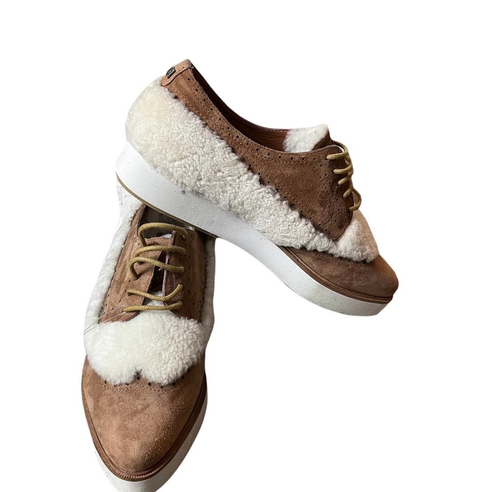Australia Luxe Collective Brown & White Shearling lace up Platform Loafers - Picture 4 of 6